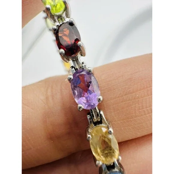 Multi Gemstone Tennis Bracelet Sterling Silver Kay Jewelers 7.25” - Picture 6 of 12